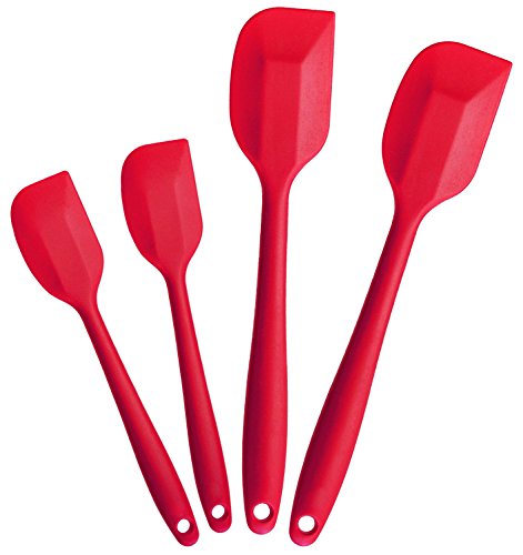 Turner Silicone Spatula Set, 4-Piece Heat Resistant Non-Stick Rubber Cooking Set.FDA & SGS Gualified And Certified.(RED)