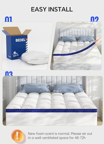 Dorm Room Essentials Twin XL Mattress Topper for Students Back to School | Viscose Derived from Bamboo, Soft Topper for Pressure Relief with Elastic Deep Pockets, Shredded Memory Foam Filling
