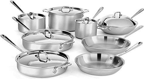 All-Clad 700492 MC2 Professional Master Chef 2 Stainless Steel Bi-Ply Bonded Oven Safe PFOA Free Cookware Set, 14-Piece, Silver