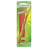 TICONDEROGA Erasable Checking Pencils, Pre-Sharpened with Eraser, Red, 4-Pack (13941)