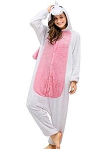 Unicorn Adult Onesies for Women Men Pajamas Animal Cosplay Halloween Costumes - Pink - Large