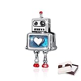 BAMOER 925 Sterling Silver Cute Alien Robot Heart Charms Beads for Bracelet Jewerly Accessories