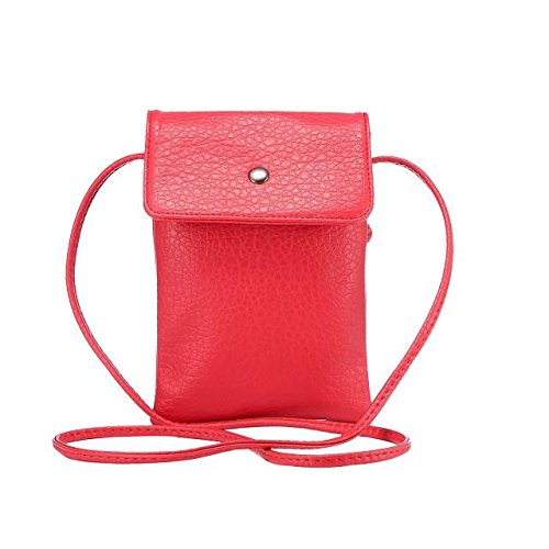 WaitingU Universal Crossbody Cell Phone Bag PU Leather Carrying Cases Credit Card Holder Shoulder Pouch Bag for iPhone 6/6S Plus 6/6S Samsung Galaxy Note Series Phones Under 6.2 inchs -Red