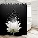 KOTOM Floral Bath Curtains Bathroom, Magic White Lotus Flower on Black Background, Fabric Shower Curtain Liner Waterproof, Drapes Accessories 12pcs Hooks Included, 69X70 in