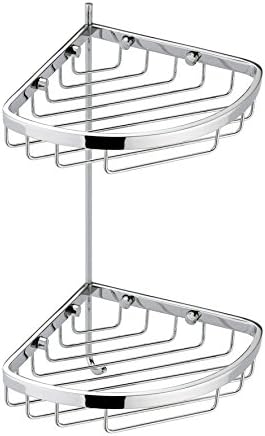 BA Hotel Croner Wall Shower Caddy Double Shelf Organizer With Hook - Brass (Polished Chrome)
