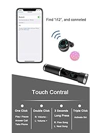 Auriculares inalámbricos, control táctil 3D, sonido estéreo 3D, Bluetooth 5.0, auriculares inalámbricos con funda de carga, 12H tiempo de reproducción, deporte, auriculares inalámbricos para correr, micrófono integrado