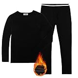 GAZIAR Boys’ Thermal Underwear Long John Set Soft Black Fleece Lined Tops and Bottoms for Kids Boys 2 PCS 4Y-12Y
