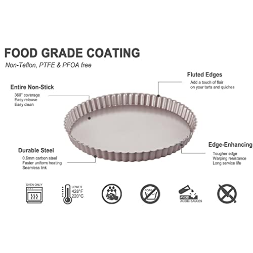 Tart Pan 9 inch Removable Bottom Stainless Steel, NonStick Round