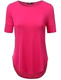 Doublju Women Casual Designed Rounded Hemline 3/4 Sleeve Top
