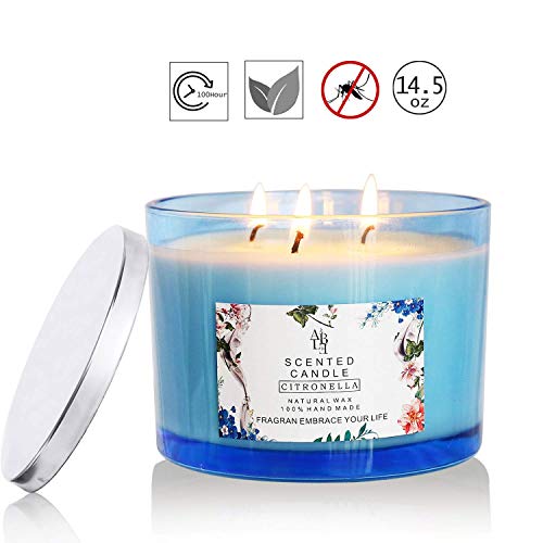 Asama Citronella Scented Candles Outdoor Indoor Aromatherapy Stress Relief Pure Soy Wax 3-Wick Aromatherapy Candles 80 Hour Burn Long Lasting (14.5 Ounce)
