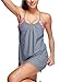 Zando Women Two Piece Stripe Swimwear Vintage Skirted Swimdress Beachwear Push Up Swimsuits for Women Boyshort