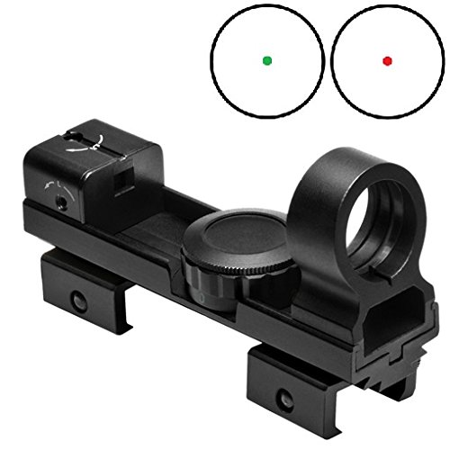 Ultimate Arms Gear Tactical 1x25 5 MOA Illuminating Red & Green Dot Rifle Shotgun Pistol Gun Compact Open Reflex Sight With Interchangeable Dual 7/8" Weaver/Picatinny & 3/8" Dovetail Rail Base Mount
