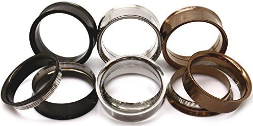 All 3 Pairs of SoScene Steel Internal Thread Tunnels Ear Plugs Gauges,Silver-Brass & Black