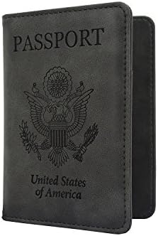 RFID Blocking Leather Passport Holder Wallet Case Cover PU For Men and Women (Eagle - Gray)