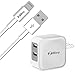 ZiBay iPhone 7 Lightning Cable (5 Feet), Plus a 3.1A 5W Dual USB Travel Wall Charger with a Foldable Plug for iPhone 7, iPhone 6/6s, iPhones 5/5s, iPad Minis, iPad Airs, iPod Touch, iPods (White)