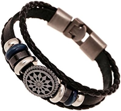 Mens Tibetan Bells Leather Bracelets Religious Handmade Braided Gifts,7.8inches