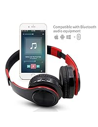 Candywe   Auriculares Bluetooth con cancelación de ruido, auriculares inalámbricos estéreo, Bluetooth 4.1, auriculares inalámbricos para PC, teléfonos móviles, TV, rojo 1
