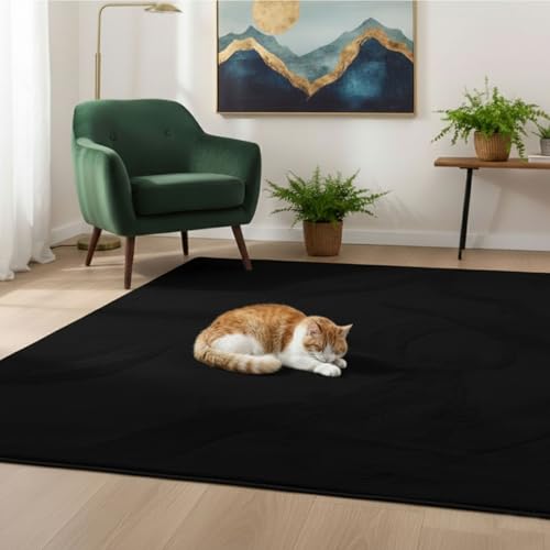 Vimoda Teppich Wohnzimmer Schlafzimmer Flauschig, Kurzflorig – Waschbar Und Fußbodenheizung Geeignet,Farbe:schwarz;Maße:160X220 Cm