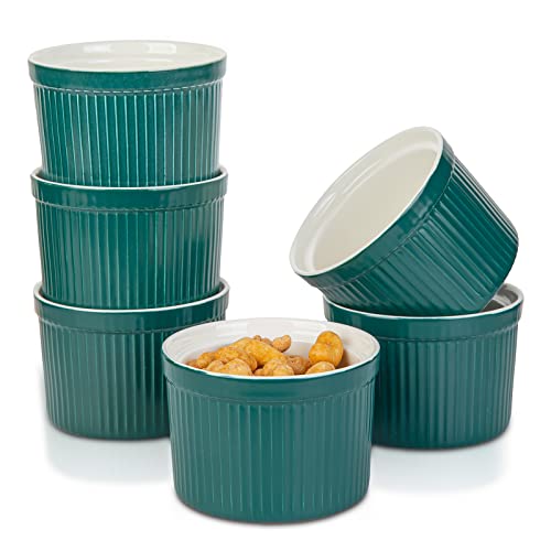 8oz Porcelain Ramekins, Candiicap Souffle Dishes Bowls for Baking, Pudding, Creme Brulee, Custard Cups, Serving Dip, Oven, Microwave and Dishwasher Safe (8oz,Matte Green)