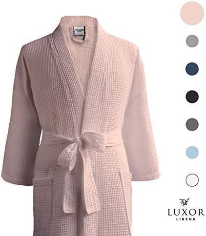 Luxor Linens Waffle Weave Spa Bathrobe - Ciragan Collection - Luxurious, Super Soft, Plush & Lightweight - 100% Egyptian Cotton (1 Robe - No Monogram, Pink)