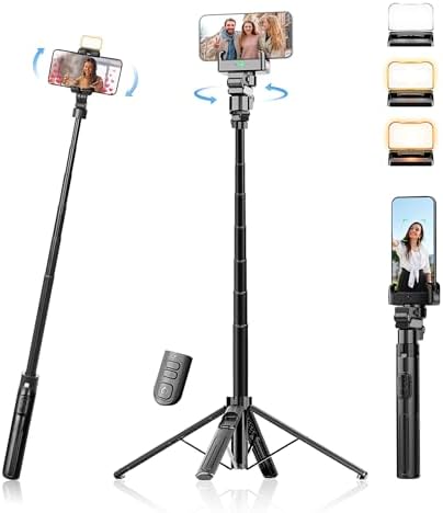 Auto Face Tracking Tripod & 360° Rotating Selfie Stick with Light, Smart AI Motion Sensor, Facial Recognition, 1-Axis Gimbal Stabilizer Phone Holder for iPhone/Android, TikTok Video Recording/Vlog