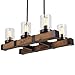 Anmytek Rustic Wood Chandelier 6 Lights, Farmhouse Kitchen Pendant Lamp Vintage Hanging Lighting Fixture with Seeded Glass Shades C0002