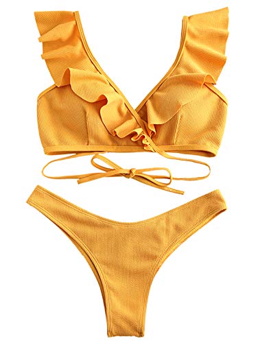 Womens Tie Knot Front Swimsuit High Waisted Bikini Sets 2 PCS Swimwear Beachwear