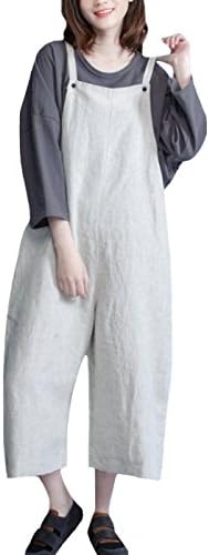 SUGIRLS Women's Casual Loose Cotton Linen Wide Leg Bib Overall Jumpsuit Rompers XXL