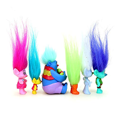 Vndaxau Poppy Trolls Doll with Hair Set of 6,Trolls Toys Party Supplies,Kids Action Figures Include Branch and Poppy,Guy Diamond, Biggie, Smidge, Fuzzbert