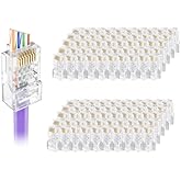 VCELINK RJ45 Cat5e/Cat5 Pass Through Connectors, 100-Pack Ethernet Ends, RJ45 Modular Plugs for Solid or Stranded UTP Network