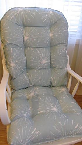 Two Piece Cushion Set for Glider or Rocking Chair in White Starburst on Robins Egg Blue Spa Background