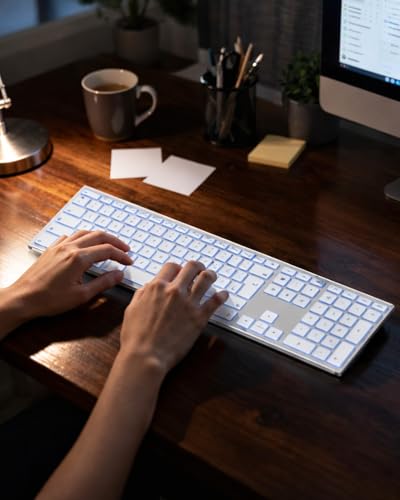 OMOTON Aluminium Wireless Mac Keyboard, 2.4G & Bluetooth (BT1/BT2), AZERTY Backlit Keyboard for Apple Macbook Pro/Air, Mac Mini, iMac, iMac Pro, Silent Rechargeable, Silver