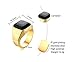 Gold Plated Stainless Steel Signet Rings with Black Agate for Men,Pinky Ring Band for Men,Gemstone Ring for Men,Size 8