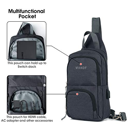 Victoriatourist Switch Travel Bag, for Nintendo Switch Console, Dock, Joy-Con Grip & Switch Accessories, Protective Storage Sling Backpack Shoulder Bag for Nintendo Switch and iPad, Dark Grey - Thumbnail 2