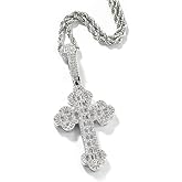 POKOKORR Iced Out Cross Pendant Necklace, White Gold Plated, Cubic Zirconia, Rope Chain, Hip Hop Faith Style, Unisex 3mm Pendant 24inch