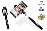 VESSATTA © Selfie Stick for iPhone & Samsung Smart Phones - Requires no charge, strudy with photo button on handle (extends 3.5 feet) Compact folding size - Multiple Colors (Black)