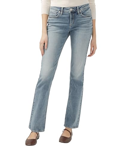 Silver Jeans Co. Women’s Elyse Mid Rise Comfort Fit Slim Bootcut Jeans, Light Wash