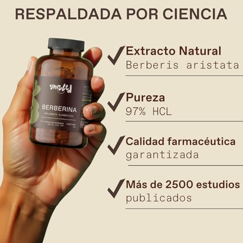 Unruled - Berberina 500mg Capsulas | Alta Pureza HCl al 97% | Suplemento Alimenticio Natural, Sin Rellenos | 60 Capsulas Veganas | Hasta 2 Meses de Consumo