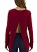 Fihapyli Women's Long Sleeve Shirts Open Back Yoga Tops Workout Tank Tops Backless Yoga Shirt Thumb Hole Active Tops Long Sleeve Workout Shirts Yoga Tee Womens Workout Clothes Activewear WineRed XL