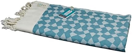 Pestemal Beach Towel with Turkish Design – SAPPHO - eco-friendly organic soft cotton - natural quick dry breathable blanket – Turquoise, 100x180 cm