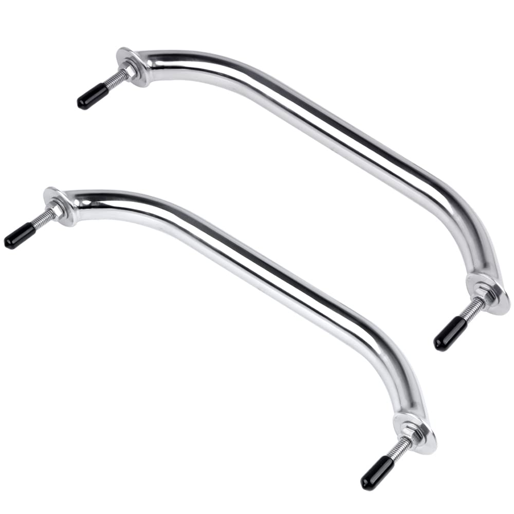Photo 1 of Marinebaby Polished Stainless Handrail,Heavy Duty Oval Boat Marine Grab Handle with Flange & Stud - 12" Long