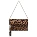 CHARMING TAILOR Leopard Clutch Bag for Women Tassel Foldover Clutch Faux Suede Dressy Purse for Day to Evening (Brown)