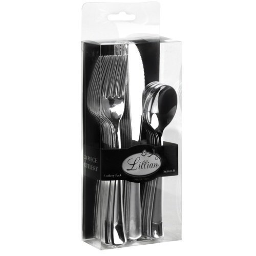 Lillian Tablesettings 24 Count Polished Plastic (Combo - 24 Count, Silver)
