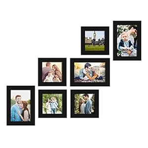 Moms’creations Wall Photo Picture Frame for Home Decor with Hanging Accessories (5×5=4, 5×7=3) inches, Black – Set of 7…