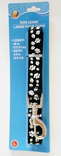 Greenbriar International 48 Inch (121.9 cm) Dog Leash 1 Inch (2.0 cm) Wide Blue with White Paw Prints (Black)