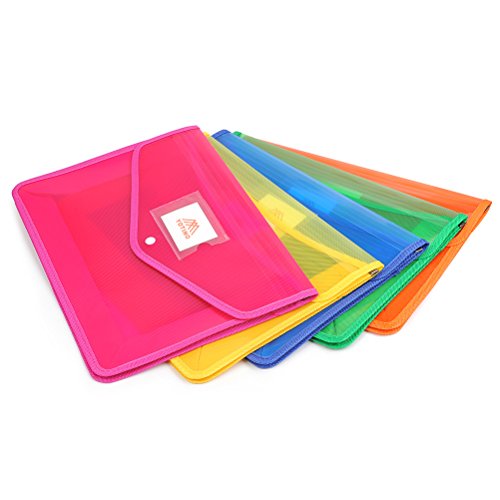 YOTINO Premium Expanding Poly Wallets 5Pack, Letter Size/14.4''x10.4'' Expanding File Wallet Large Capacity Poly Pockets Envelope File Folders - Snap Button Closure - Name Card Slot - Assorted Color