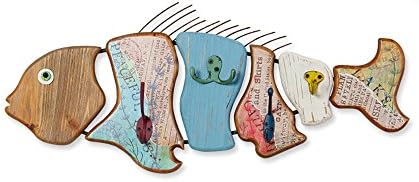 European Mediterranean Style Hook Wooden Fish Shape Coat Rack Living Room Bedroom Porch Wall-mounted Decorative Coat Hook 60 * 27cm