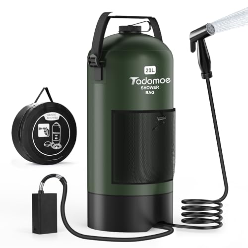 Tadomoe Douche Portable Électrique 20L avec 2000mAh Pompe - Douche Solaire de Camping Pliable avec Tuyau 2m & Sac de Rangement - Douche Extérieur pour Fourgon Aménagé, Plage, Chien et Randonnée