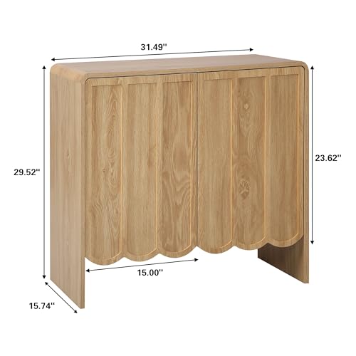 ORRD Accent Sideboard Buffet Cabinet, Storage Cabinet with 2 Doors, Farmhouse Wood Cabinet with Adjustable Shelves and Wave Panel for Living Room, Dining Room, Entry - Natural