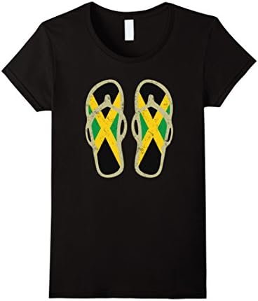 Womens Jamaica T-Shirt : Cool Retro Jamaican Flag Flip Flops Tee Large Black